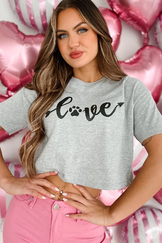 Puppy Love Graphic Crop Tee (Athletic Heather) - Print On Demand