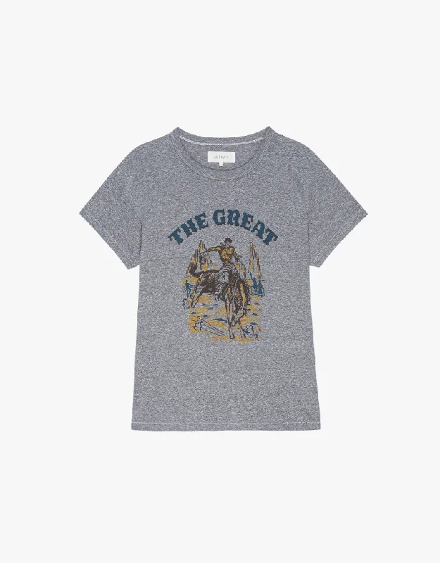 The Great The Boxy Crew T-Shirt with Rodeo Graphic in Heather Grey