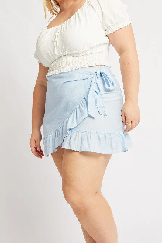 Blue Frill Hem Wrap Mini Skirt