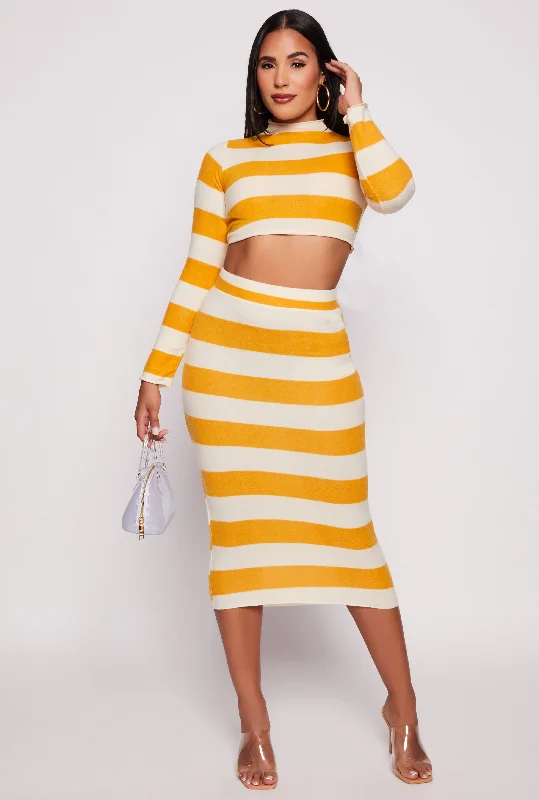 Striped High Waisted Midi Pencil Skirt