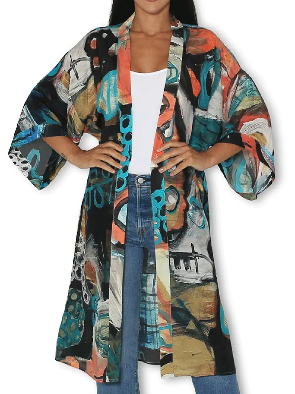 THE ARTISTS LABEL ROCK POOL LONG SILK KIMONO