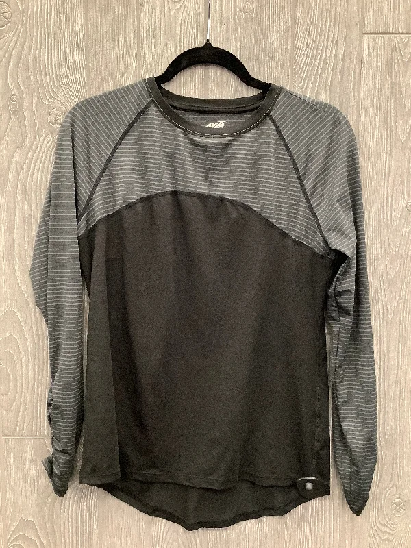 Athletic Top Long Sleeve Collar By Avia In Black & Grey, Size: S