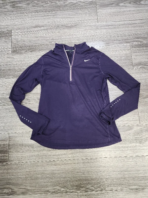 Athletic Top Long Sleeve Collar By Nike In Purple, Size: L