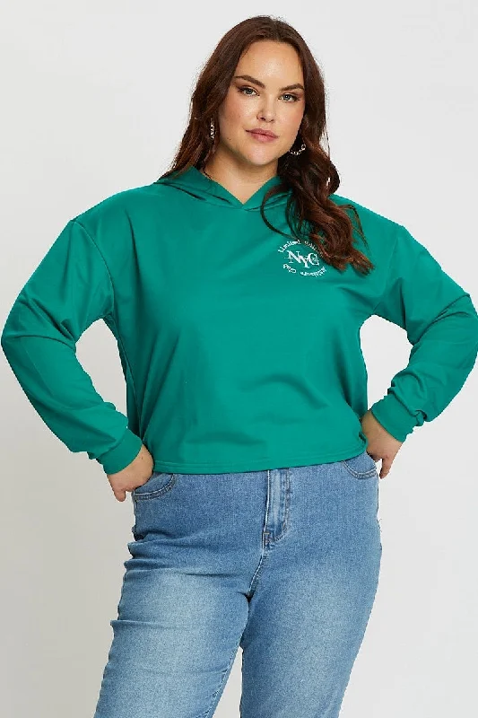 Green Long Sleeve Hooded Sweat Top