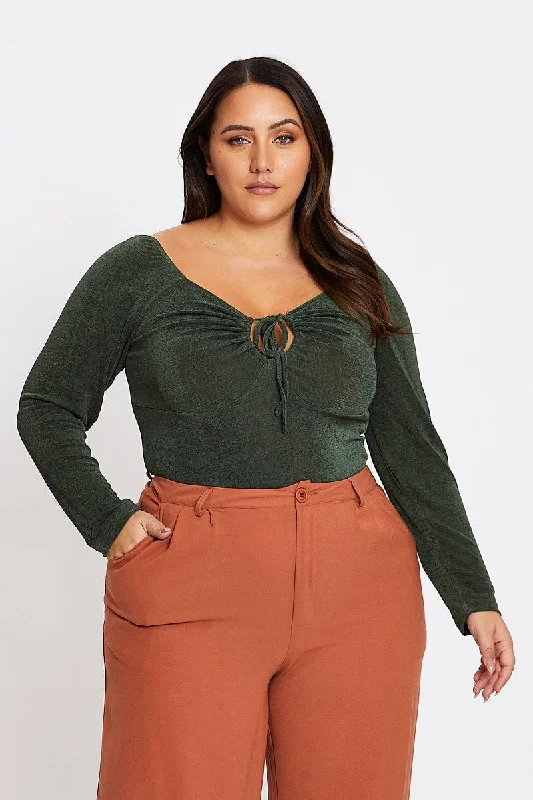 Green Long Sleeve Rib Jersey Top