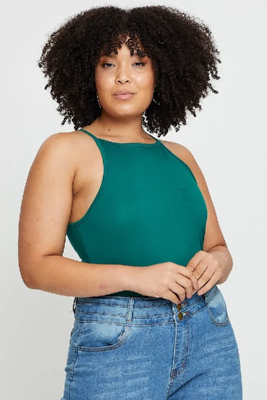 Green Tank Top High Neck