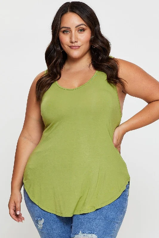 Green Tank Top V-neck Sleeveless