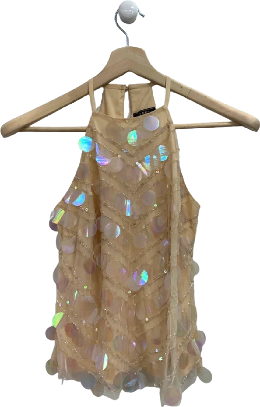 Lipsy Beige Sequin Embellished Halter Top UK 8