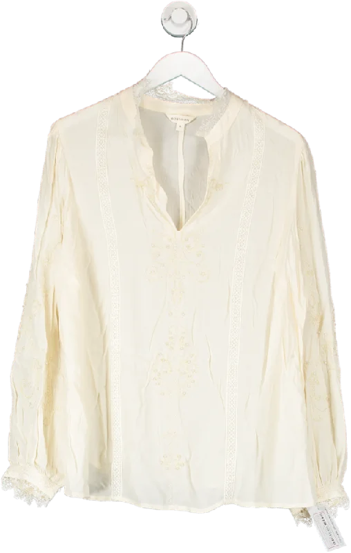 Monsoon Cream Pearl And Lace Detail Tunic UK L