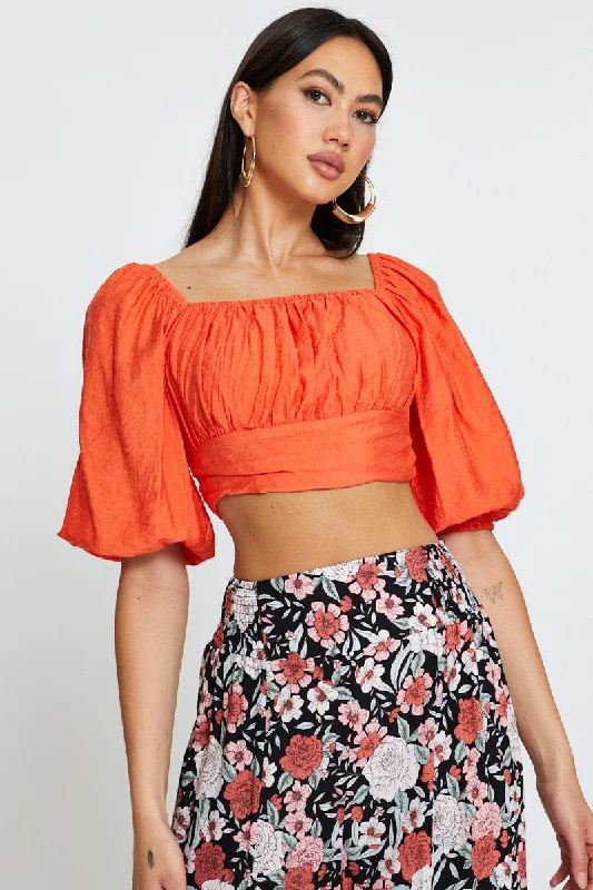 Red Crop Top Short Sleeve Tie Up