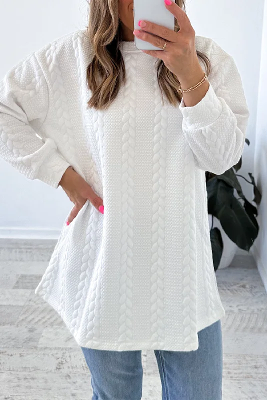 Cable Textured Long Sleeve Round Neck Top