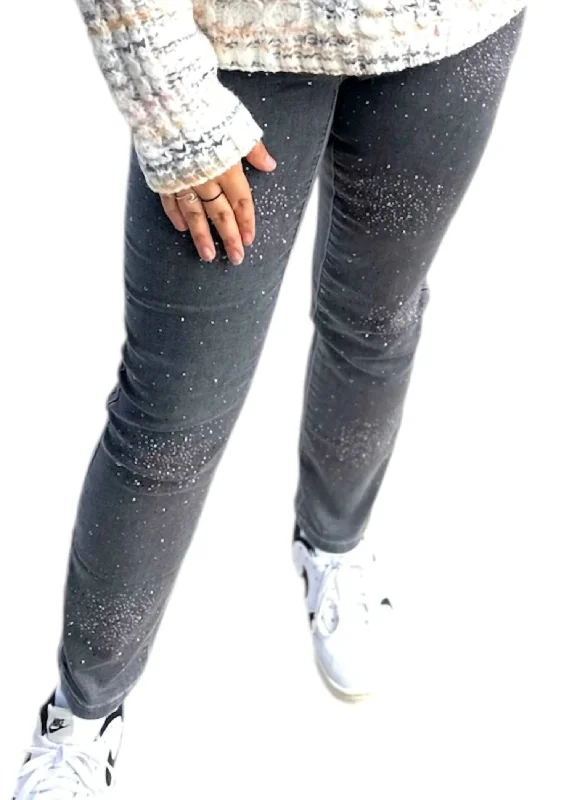 Women's Full Bling Studded Denim Jeans In Grey Wash