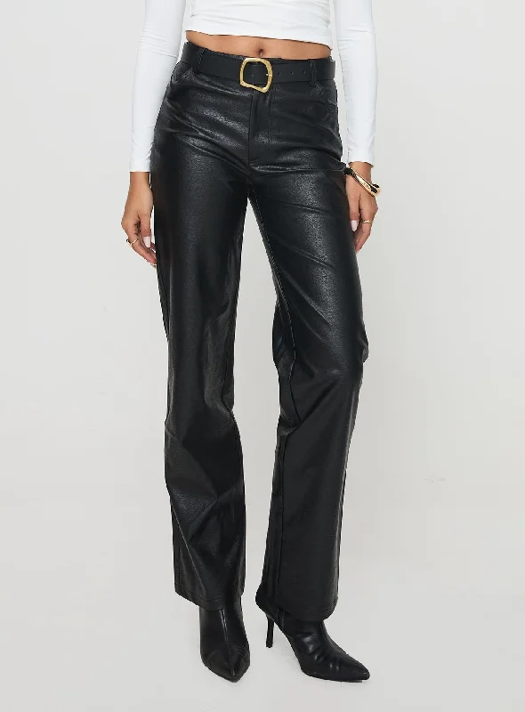 Benner Low Waist Wide Leg Faux Leather Pants Black