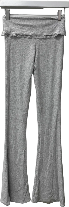 Oh Polly Grey Fold Over Kick Flare Trousers UK S