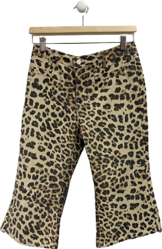 Pretty Little Thing Light Brown Leopard Print Denim Capris UK 8