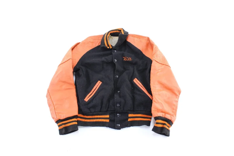 80's Black & Orange Varsity Letterman Jacket