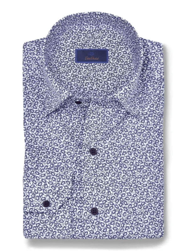 David Donahue Blue & White Tailgate Print Shirt