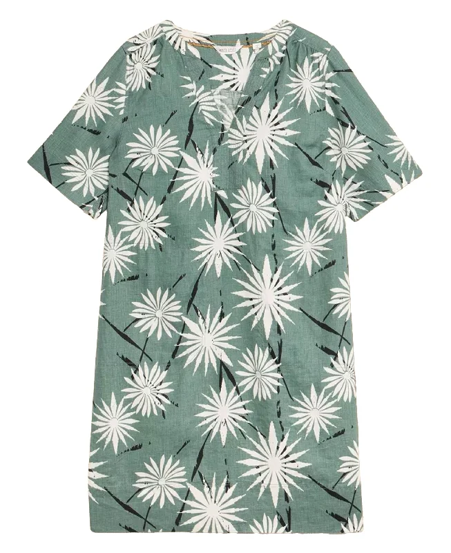 June Linen Shift Dress - Green Print