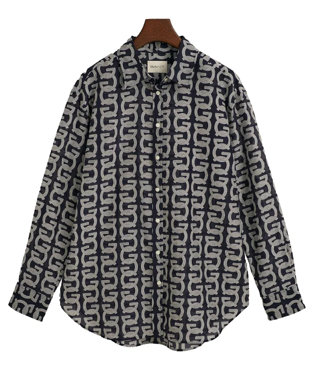 G Pattern Cotton Silk Shirt - Evening Blue