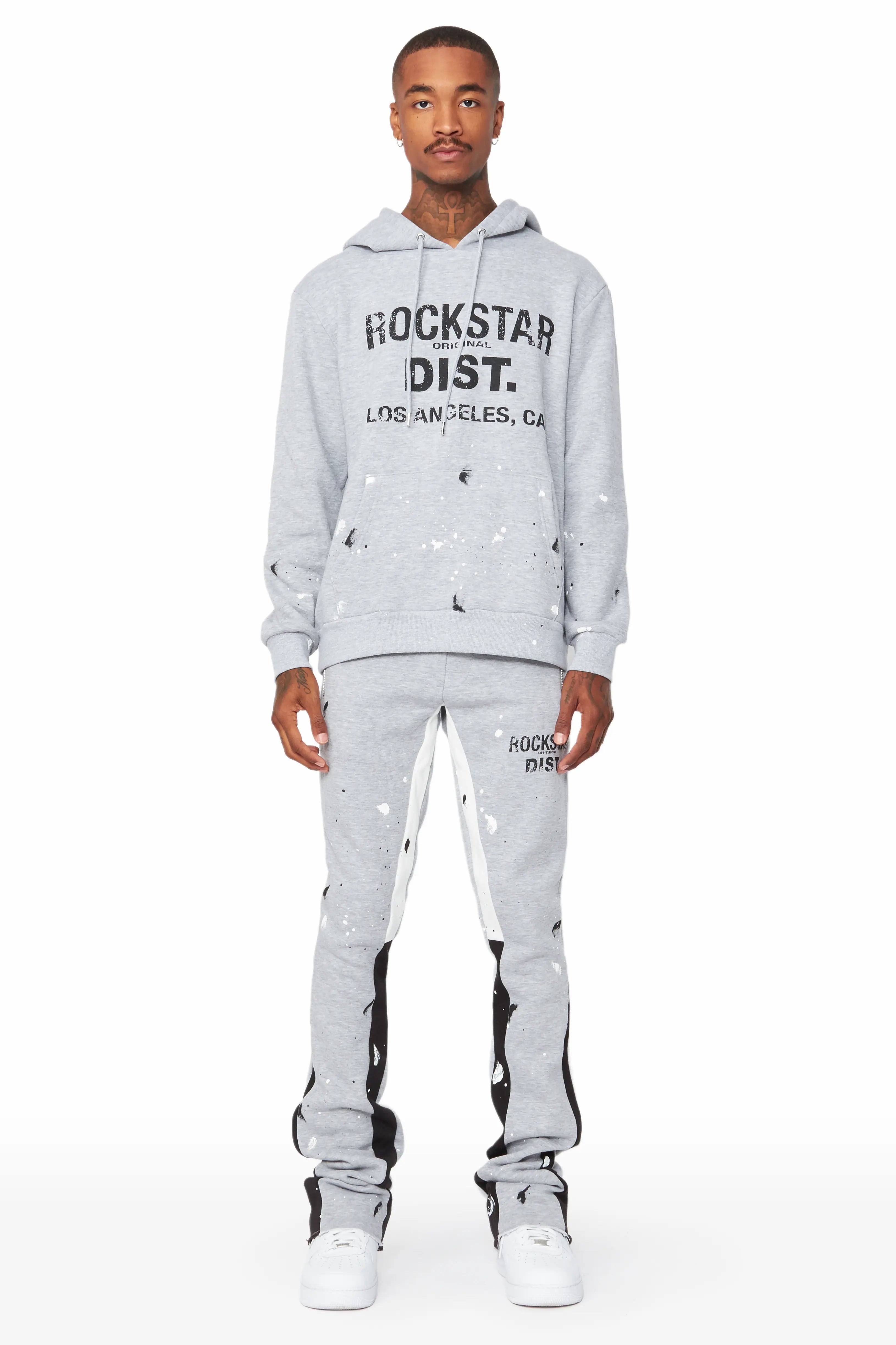 Scottie Heather Grey Paint Splatter Hoodie/Stacked Flare Track Set