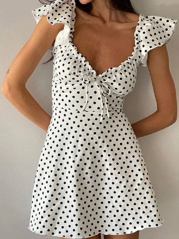 Women Dress Stylish Polka Dot Ruffles  Mini Dress