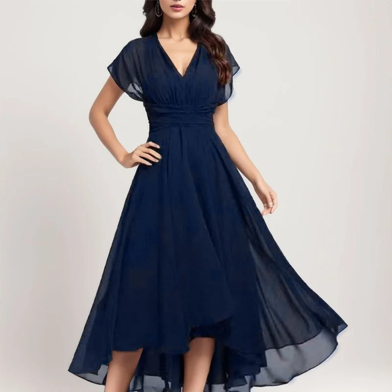 Elegant V Neck Chiffon Long Sleeve Maxi Dress