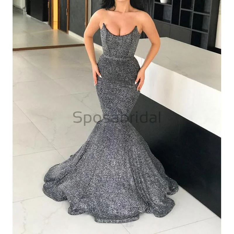 Gray Mermaid Sleeveless Elegant Formal Cheap Modest Long Prom Dresses, evening dresses PD1592