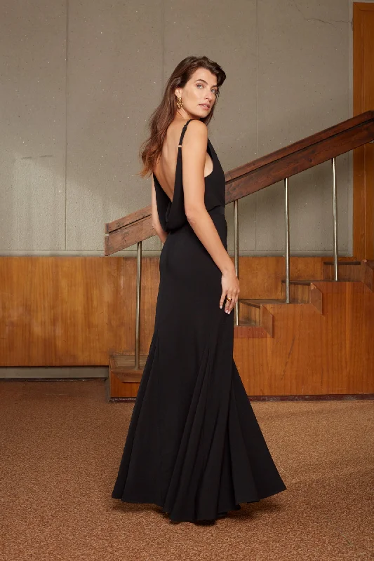 LINEA black evening gown with flattering skirt