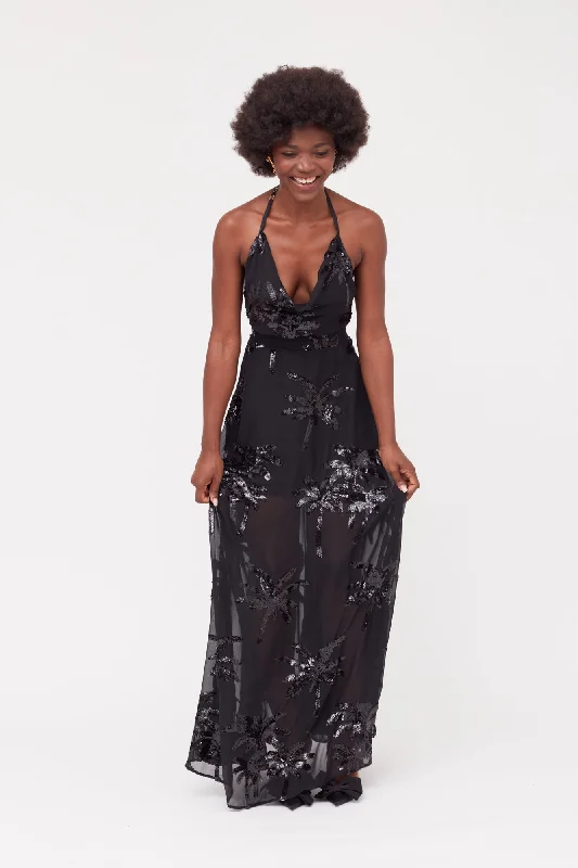 ROJA Black Evening Gown From Chiffon Sequin Embroidered