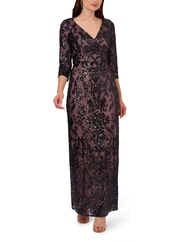 Womens Sequin 3/4 Sleeve Evening Dress