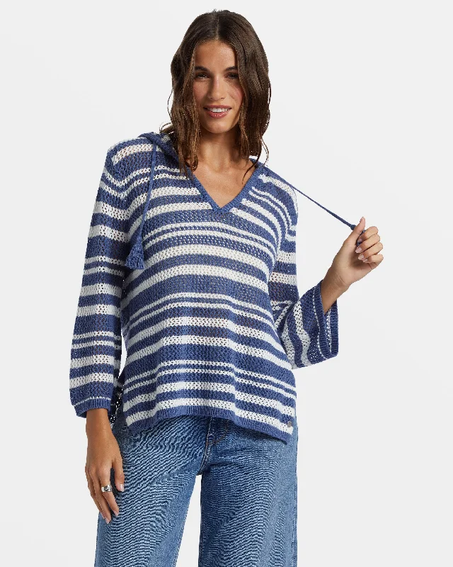 After Beach Break Stripe V-Neck Sweater - Snow White Montauk Stripe