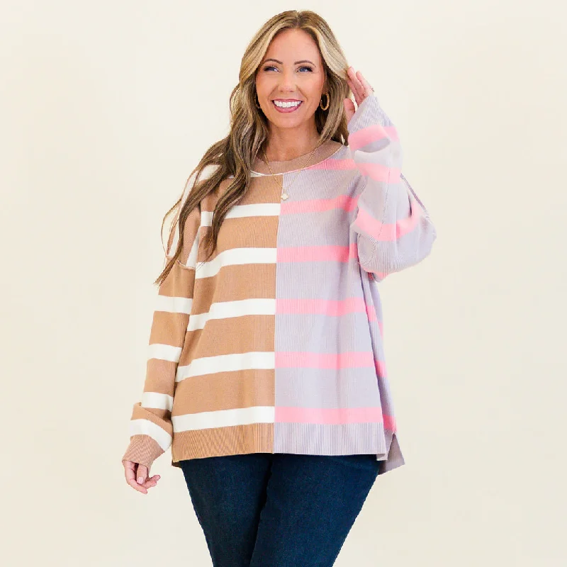 Bold Stripes Sweater, Brown-Grey