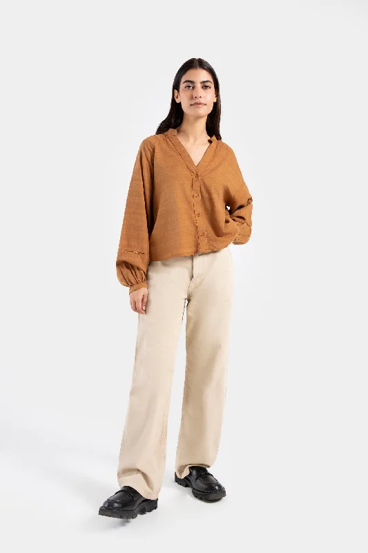 Textured Step-Hem Cropped Shirt