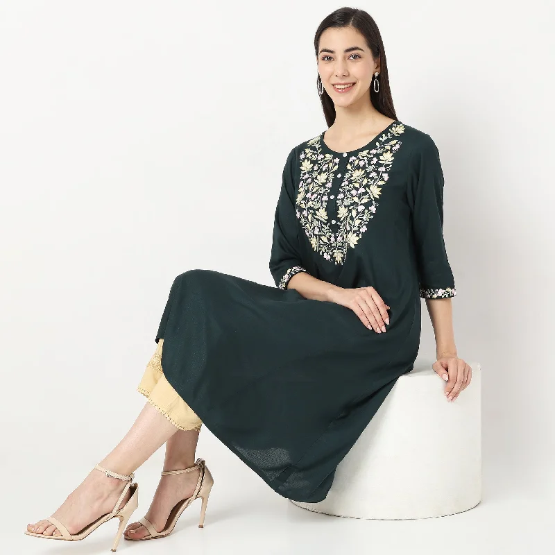 Flare Fit Embroidered Kurta