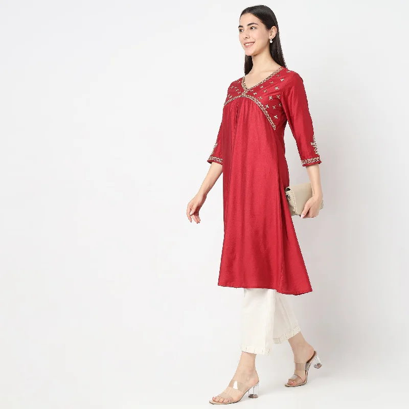 Flare Fit Embroidered Kurta