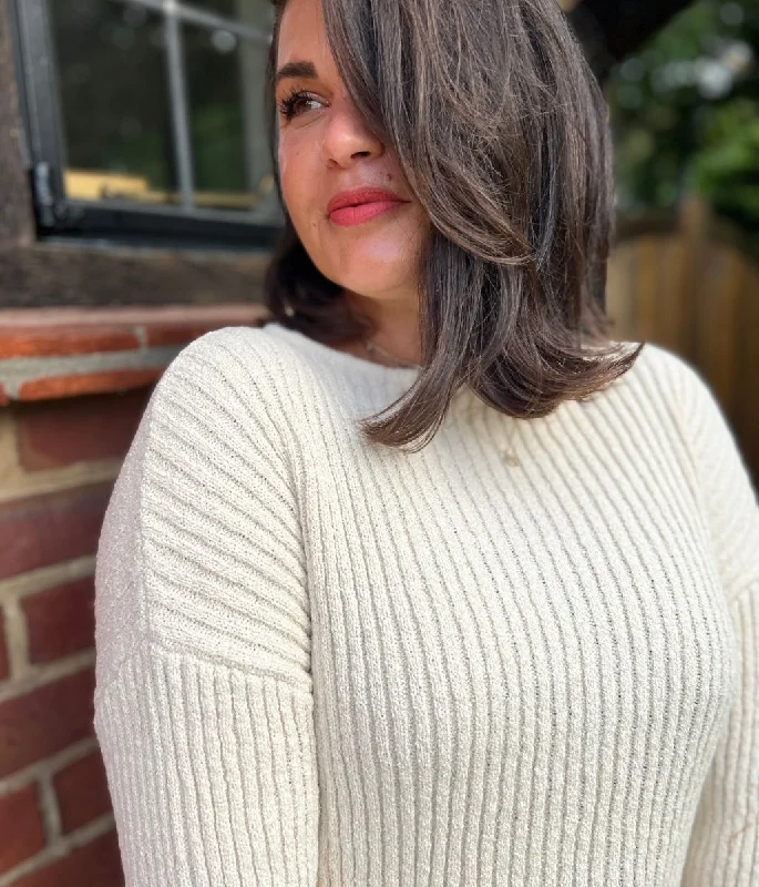 Ivory Ribbed Boat Neck Jumper