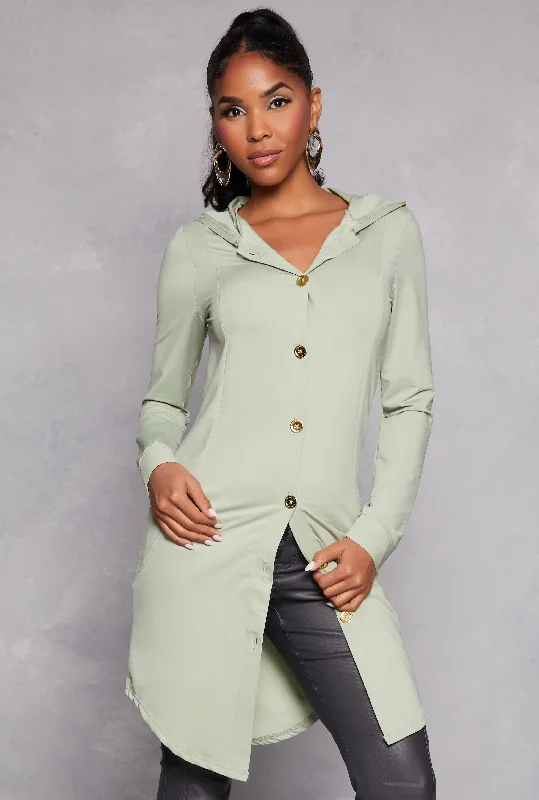 Button Front Hooded Tunic Top