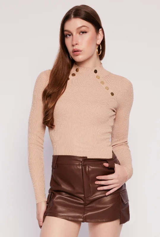 Button Detail Mock Neck Top