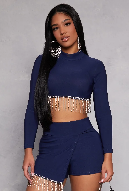 Rhinestone Fringe Hem Crop Top