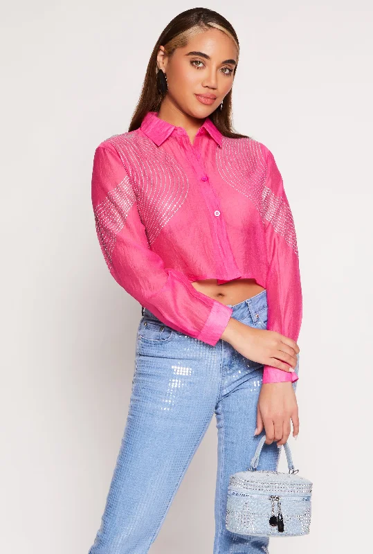 Organza Rhinestone Studded Crop Top