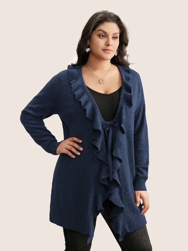 Supersoft Essentials Solid Ruffle Trim Ties Cardigan